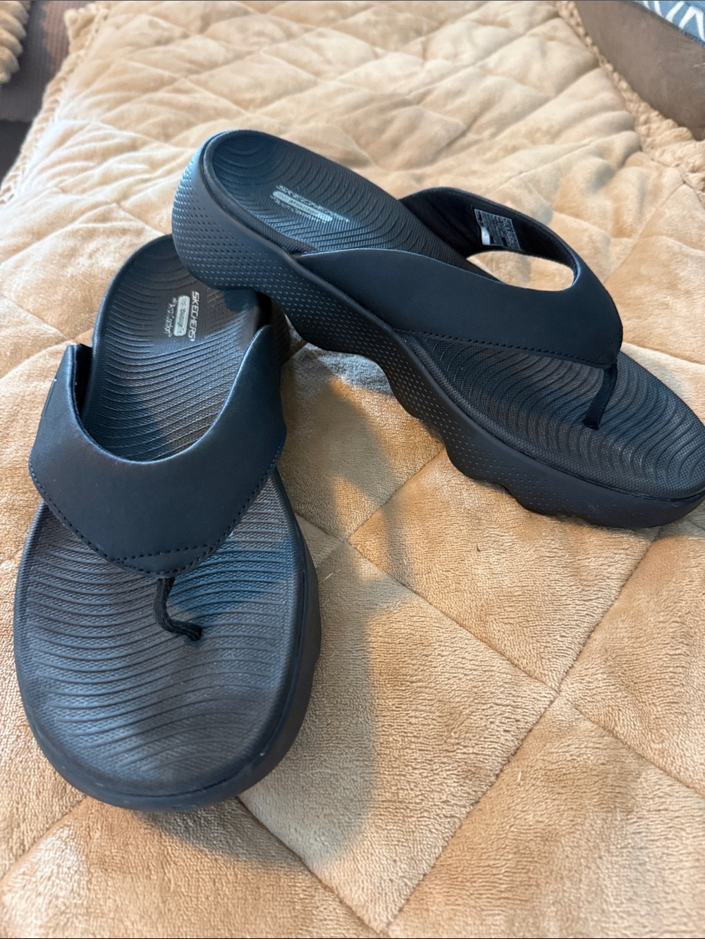 Skechers Massage Black Platform Flip Flop Sandals